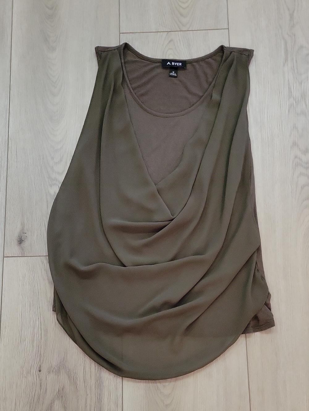 A. Byer Olive Green Draped Front Sleeveless Camisole